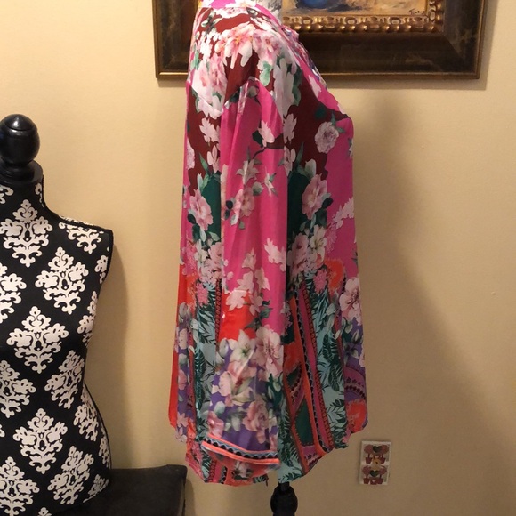 💗 Shana Bohemian partial button long sleeve / roll up lightweight happy top - Picture 3 of 12